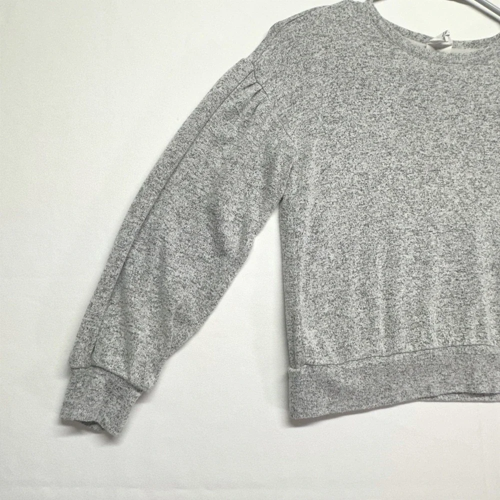 Gap Kids Girls Gray Speckled‎ Crewneck Puff Sleeves Sweater Pullover Size S 6-7